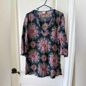 J.Crew Floral Tunic Top S Petite 100% Cotton Made in India